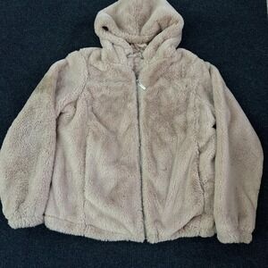 Joujou Jacket Juniors Medium Pink Faux Fur Hooded Full Zip Cozy Winter